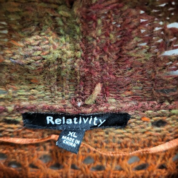 Relativity Womens Open Knit Cardigan Roll Tab Sleeve Cozy Tunic Stretch Size‎ XL - Picture 3 of 5